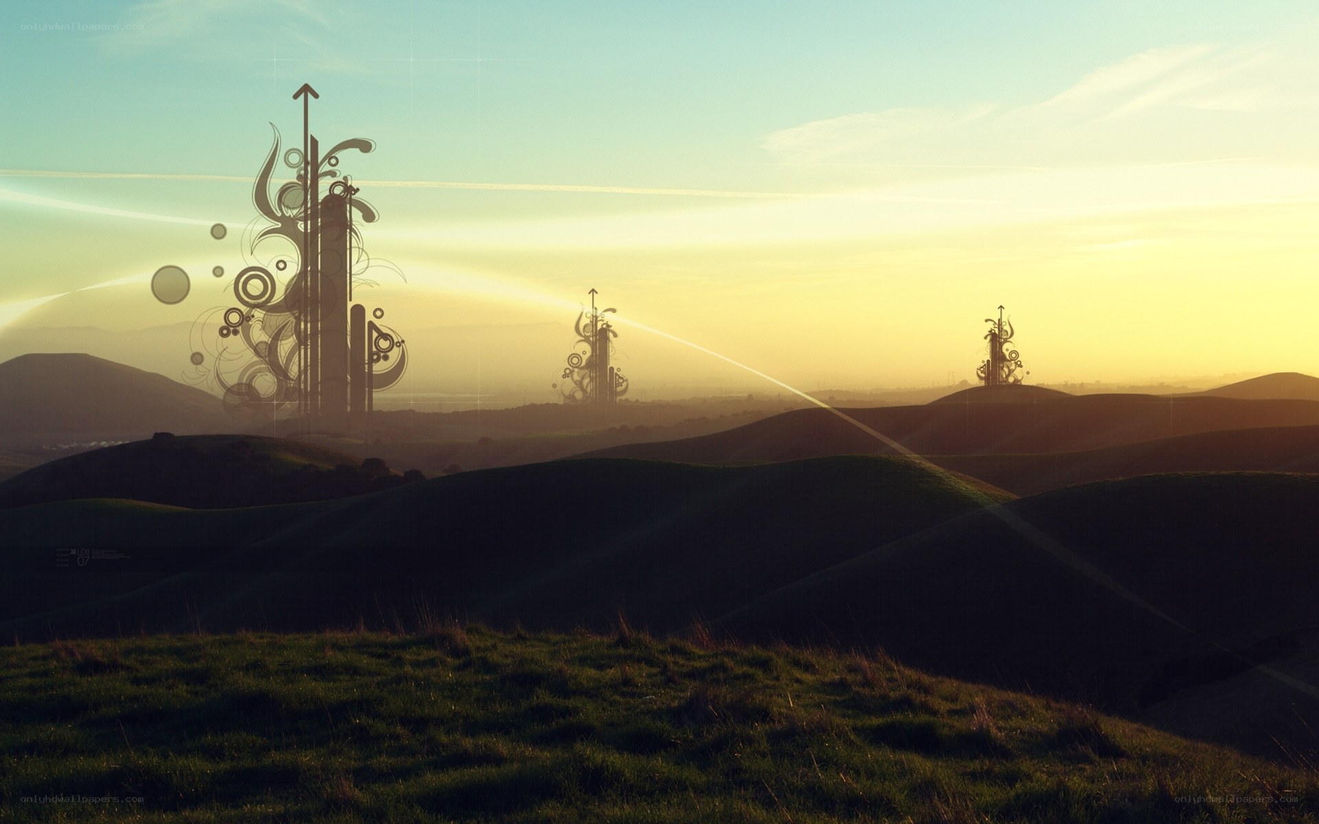 sunset over futuristic towers