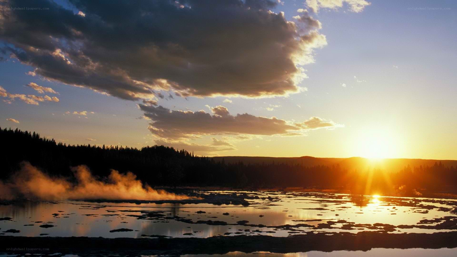 Sunset over geothermal area