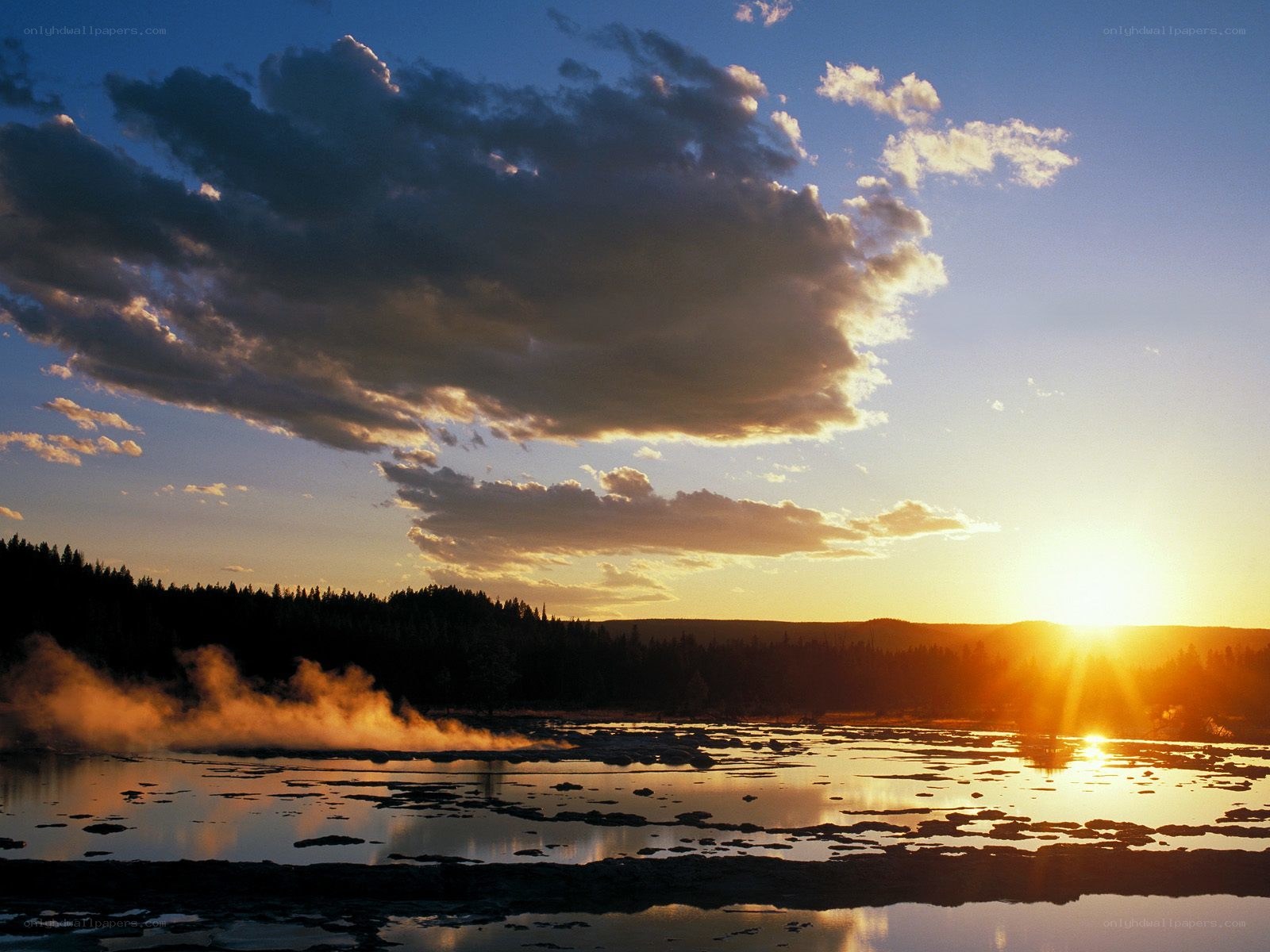 Sunset over geothermal area