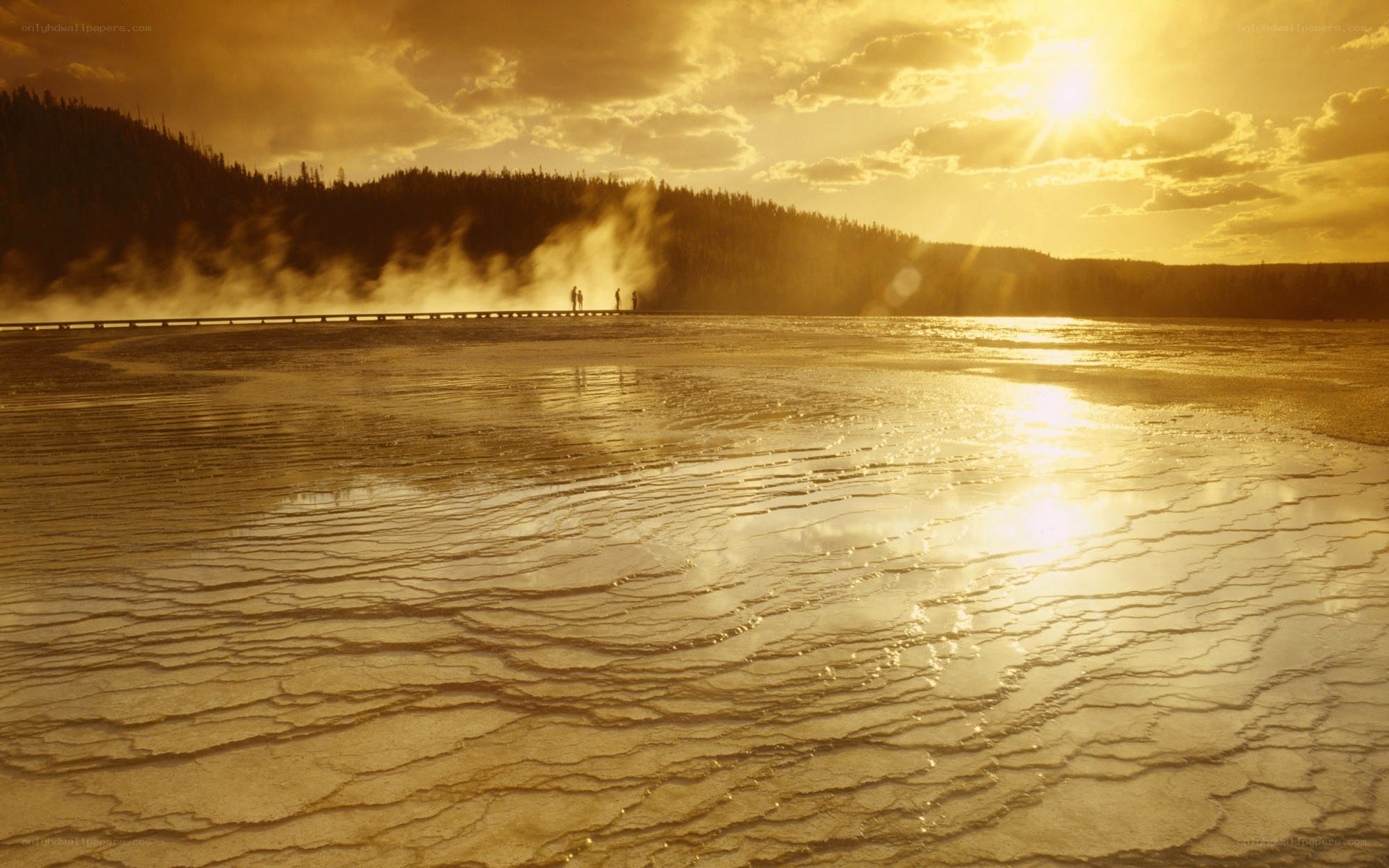 Sunset over geothermal basin