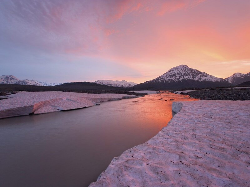 Sunset over glacial river