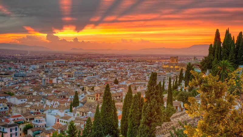 Sunset over Granada city