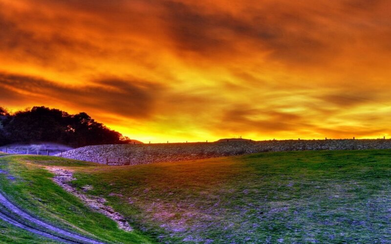 Sunset over Grassy Hill — Orange, Dramatic
