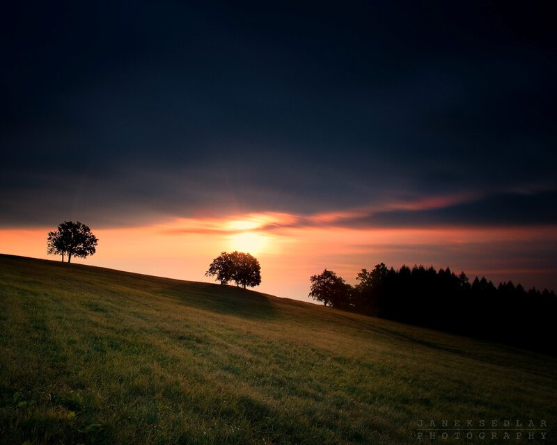 Sunset over Grassy Hill — Orange, Serene