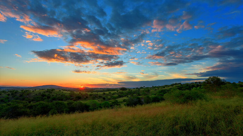 Sunset over Grassy Hills — Blue