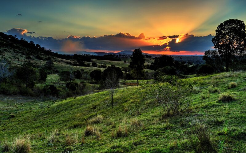 Sunset over Grassy Hills — Green