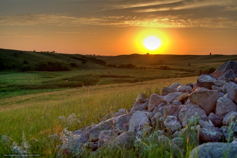 Sunset over Grassy Hills — Orange, Serene