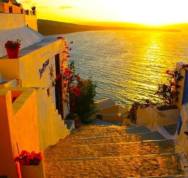 Sunset over Greek Village