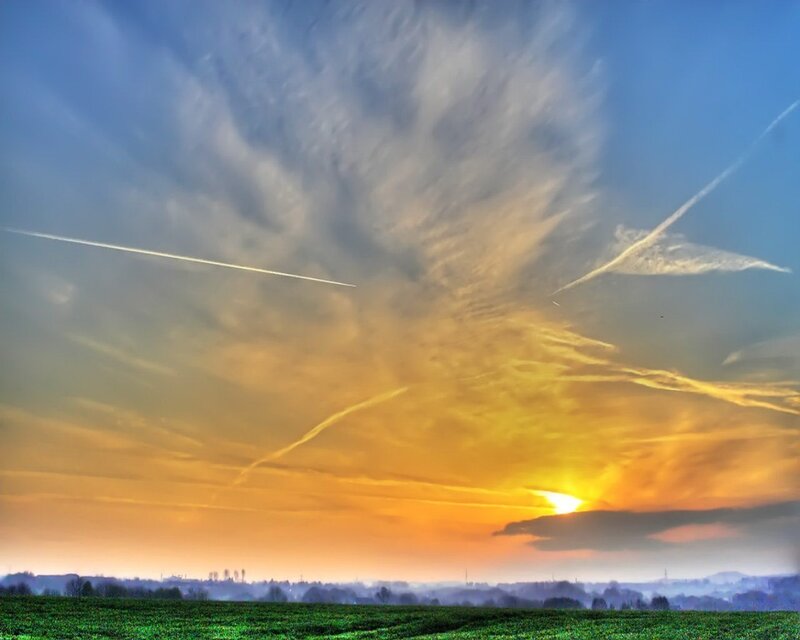 Sunset over Green Field — Blue, Dramatic