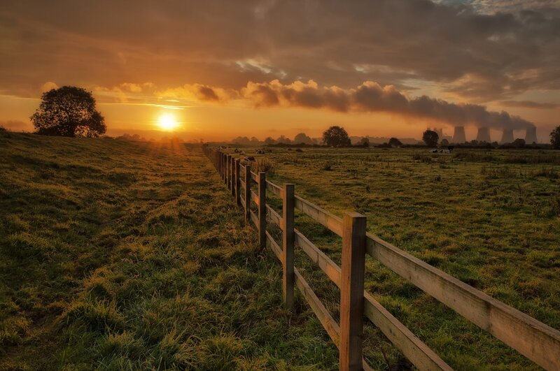 Sunset over Green Field — Orange, Serene, Photograph