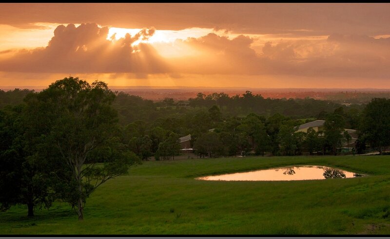 Sunset over Green Field — Orange
