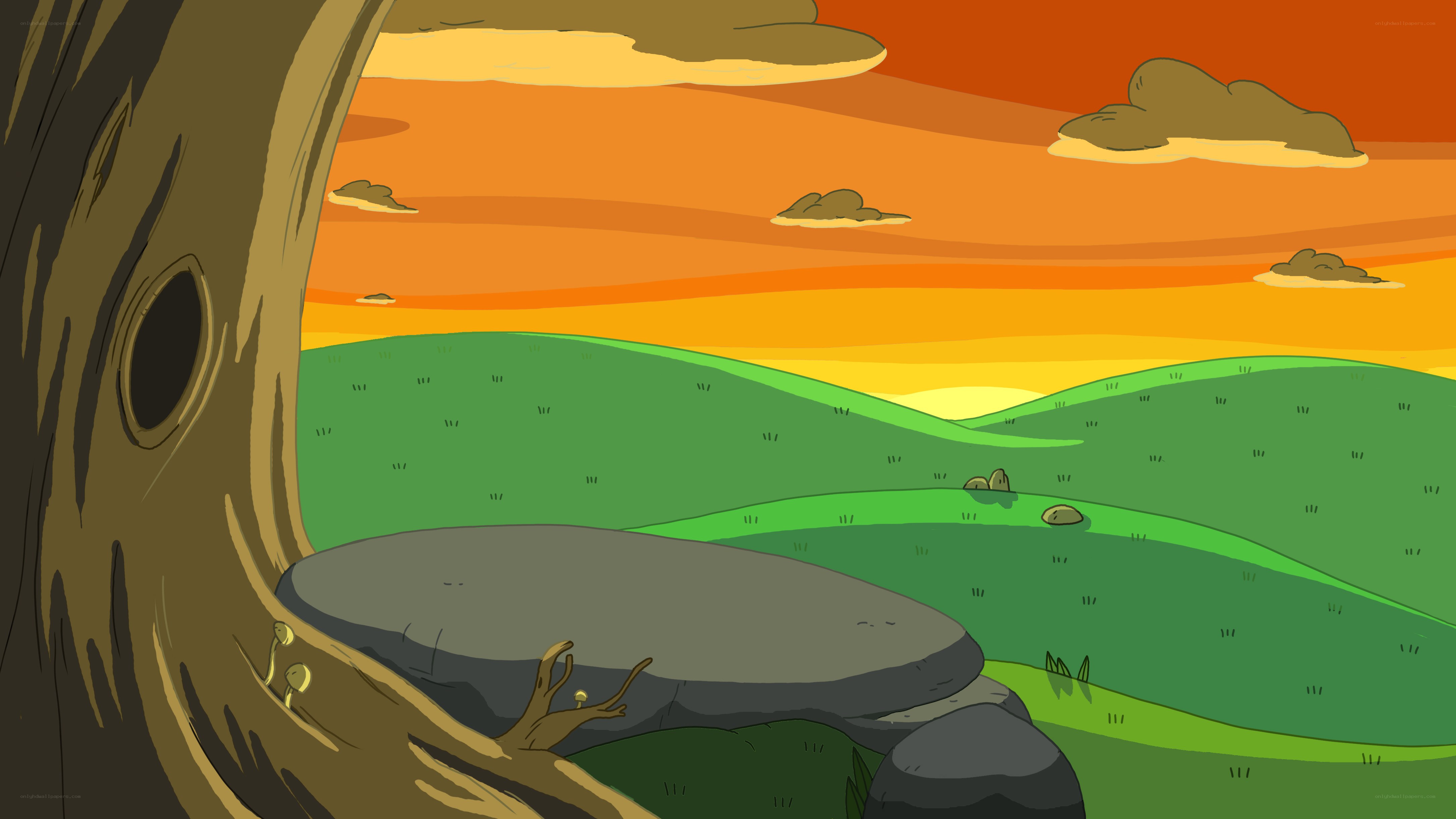 sunset over green hills