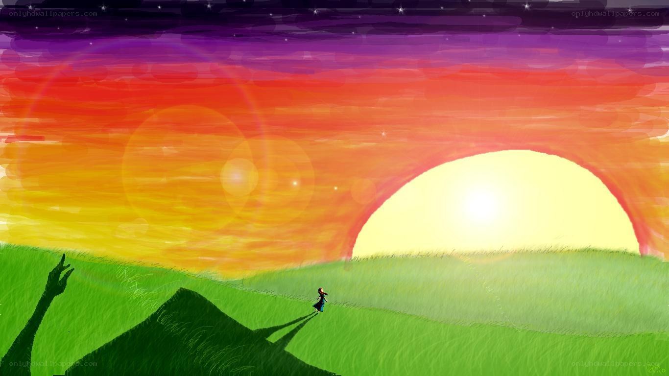sunset over green hills