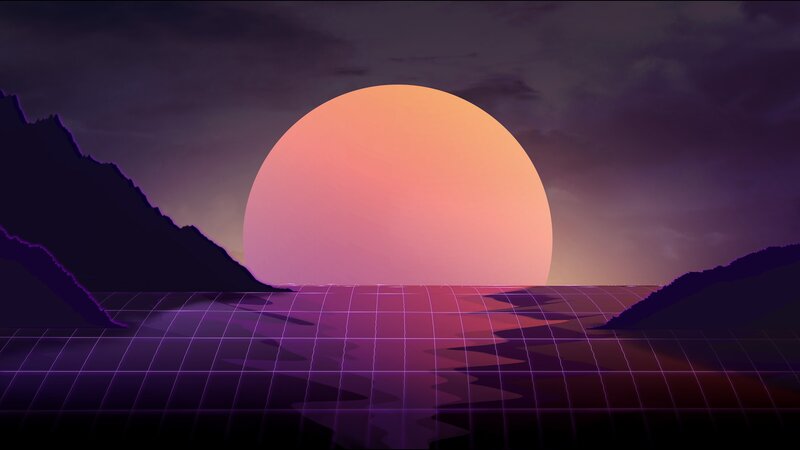 Sunset over Grid Landscape — Purple