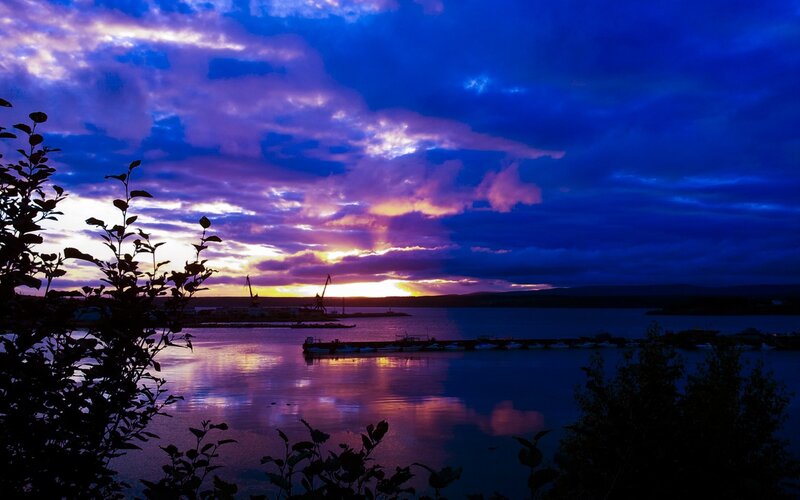 Sunset over Harbor — Blue, Dramatic, Photograph, Clouds
