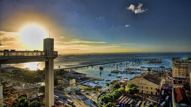 Sunset over Harbor — Blue, Dramatic, Photograph