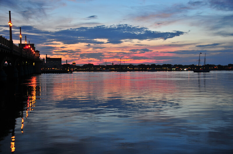 Sunset over Harbor — Blue, Serene