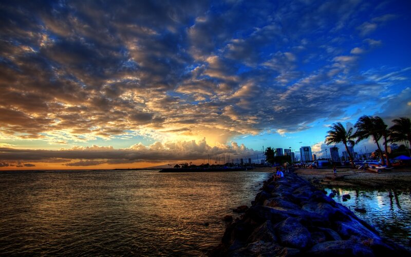 Sunset over Harbor — Blue