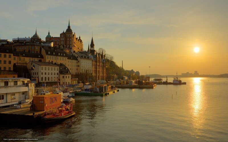 Sunset over Harbor — Gold, Serene