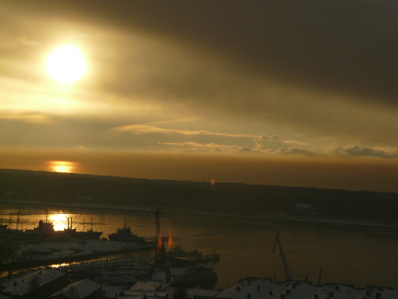 Sunset over Harbor — Gold