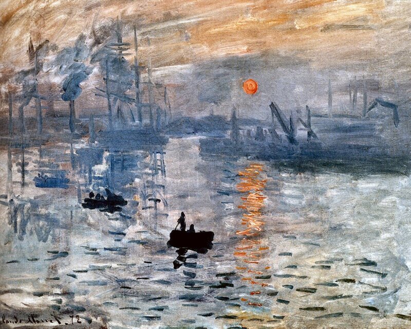 Sunset over Harbor — Orange, Calm, Painting