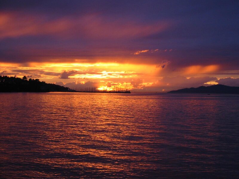 Sunset over Harbor — Orange, Dramatic, Photograph, Sky