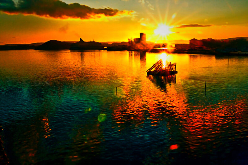 Sunset over Harbor — Orange, Dramatic, Photograph, Sun