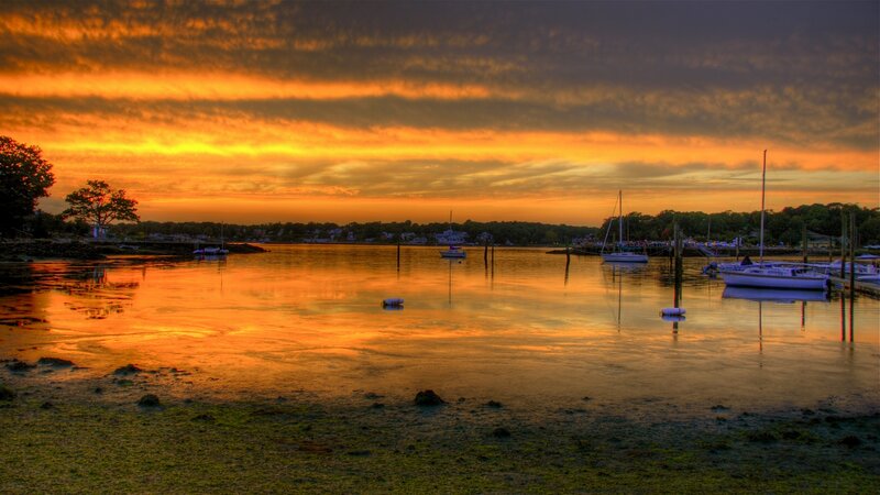 Sunset over Harbor — Orange, Dramatic, Photograph