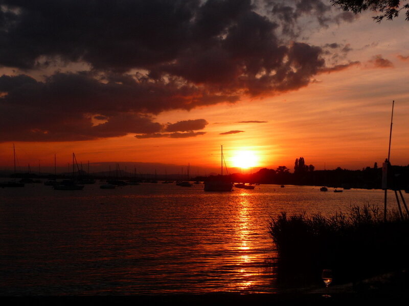 Sunset over Harbor — Orange, Dramatic