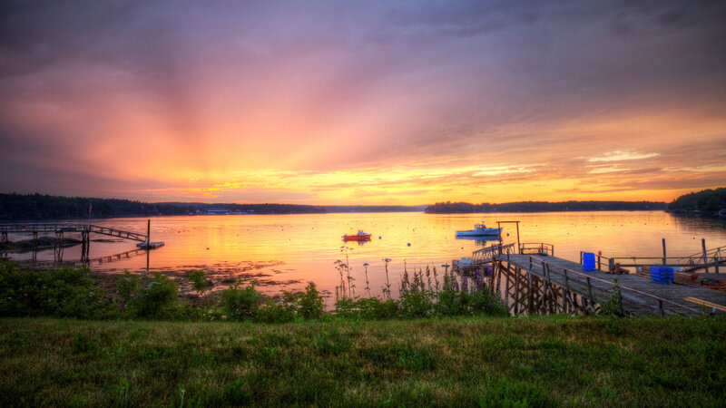 Sunset over Harbor — Orange, Serene, Photograph, Boats