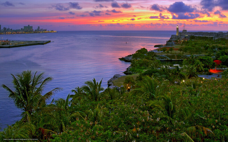 Sunset over Harbor — Purple, Serene, Photograph, City Skyline, Lighthouse