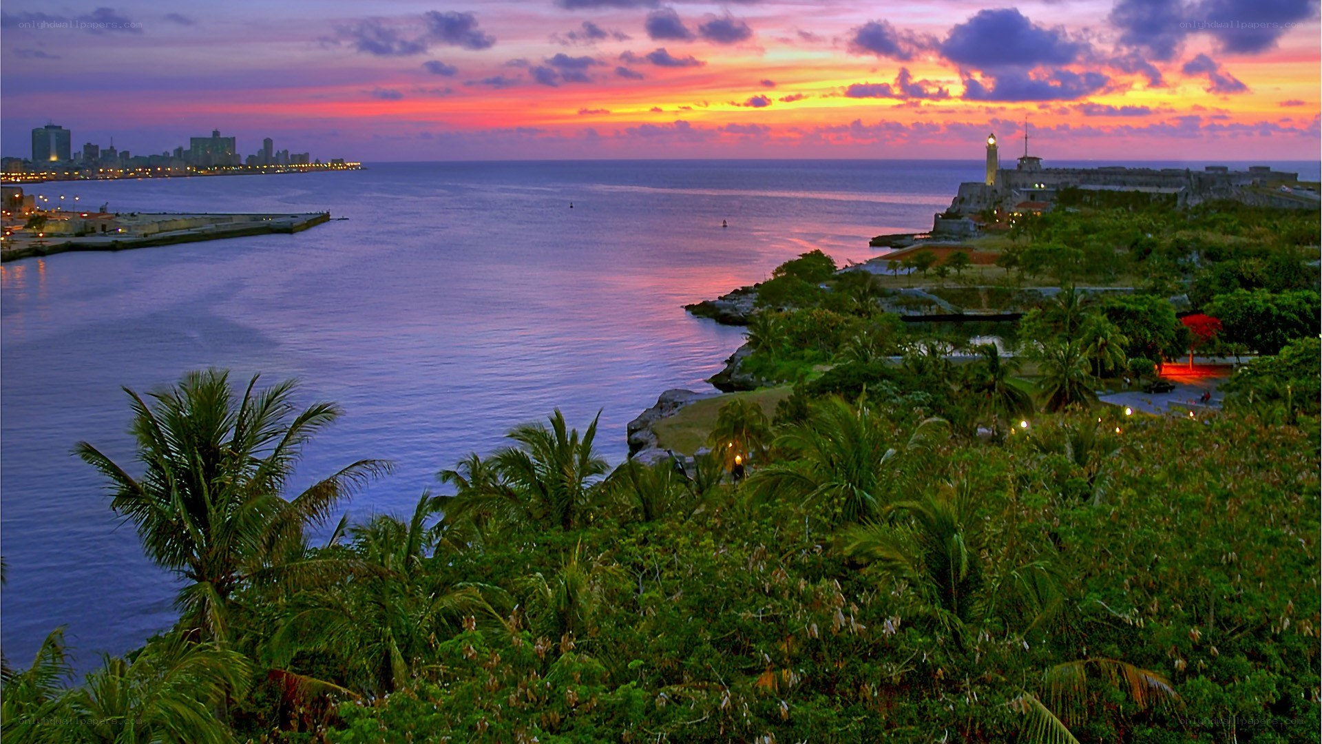 sunset over havana harbor