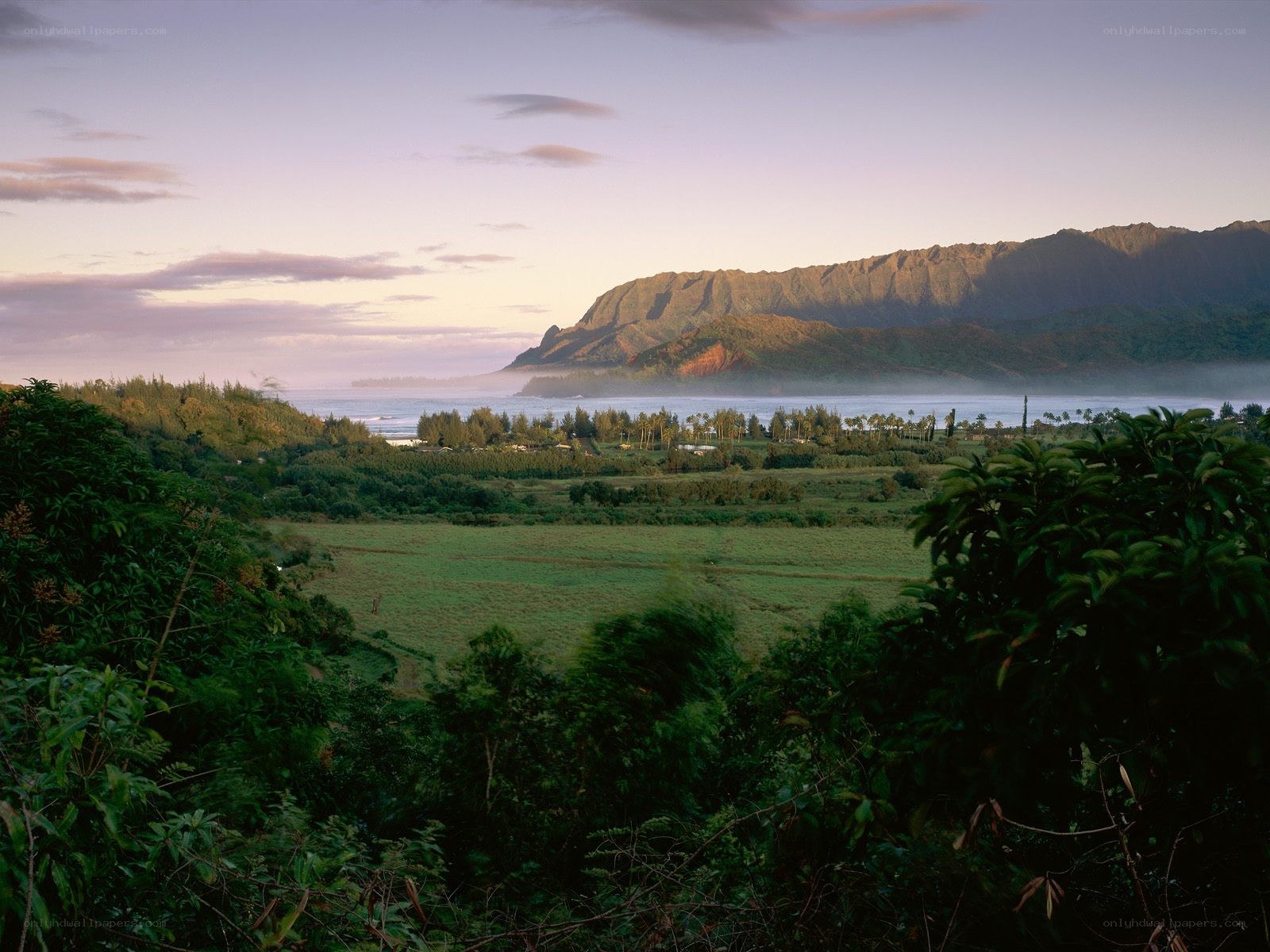 Sunset over Hawaiian valley