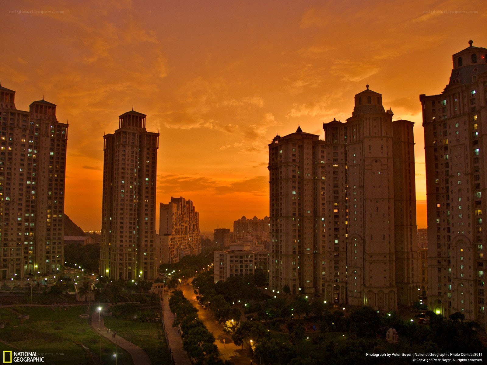 Sunset over high-rise buildings