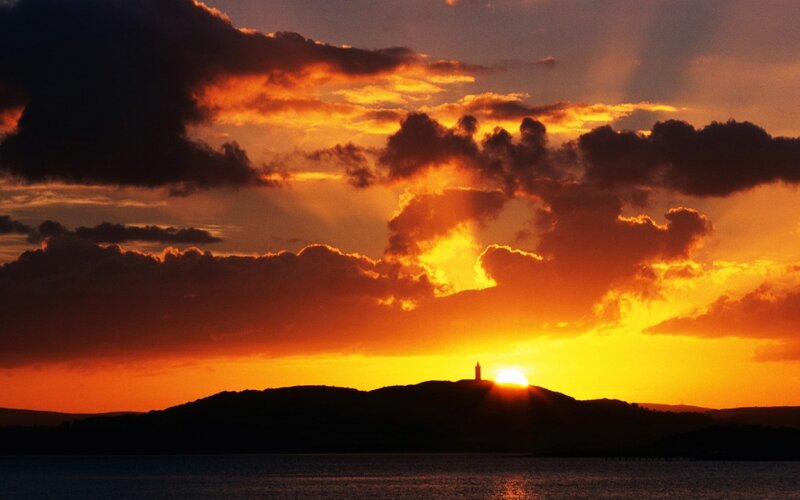 Sunset over Hill with Tower
