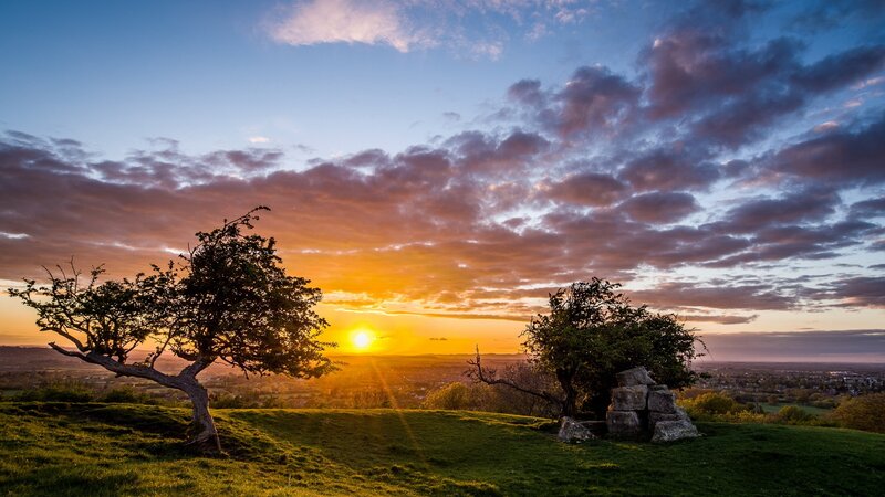Sunset over Hill with Trees — Orange, Serene