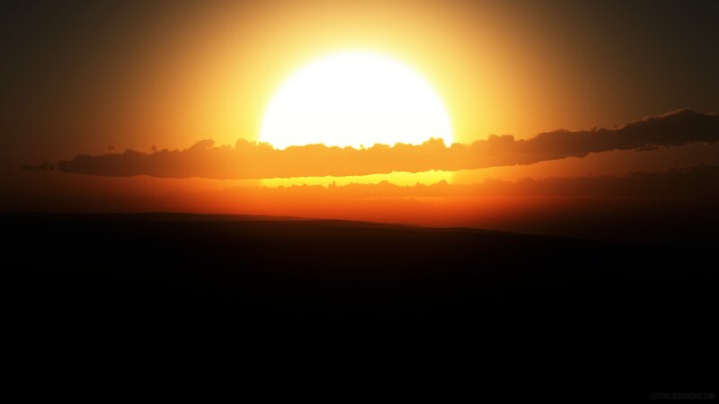 Sunset over Hills — Orange, Dramatic, Digital Art, Sun