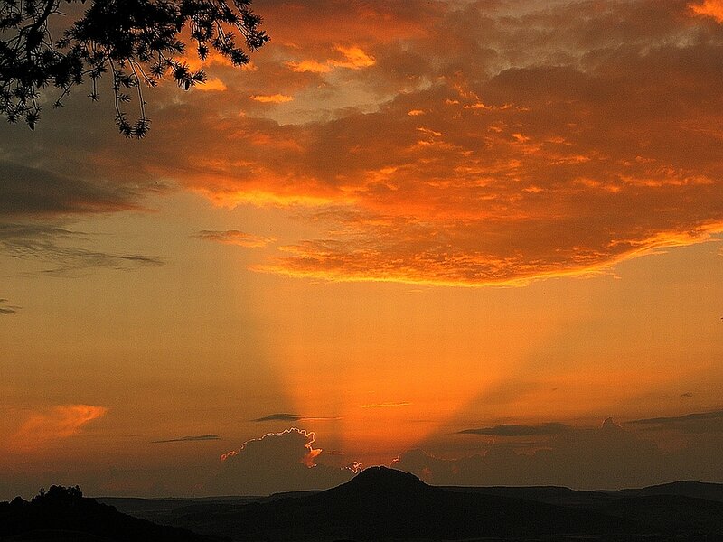 Sunset over Hills — Orange, Dramatic, Photograph, Clouds, Tree