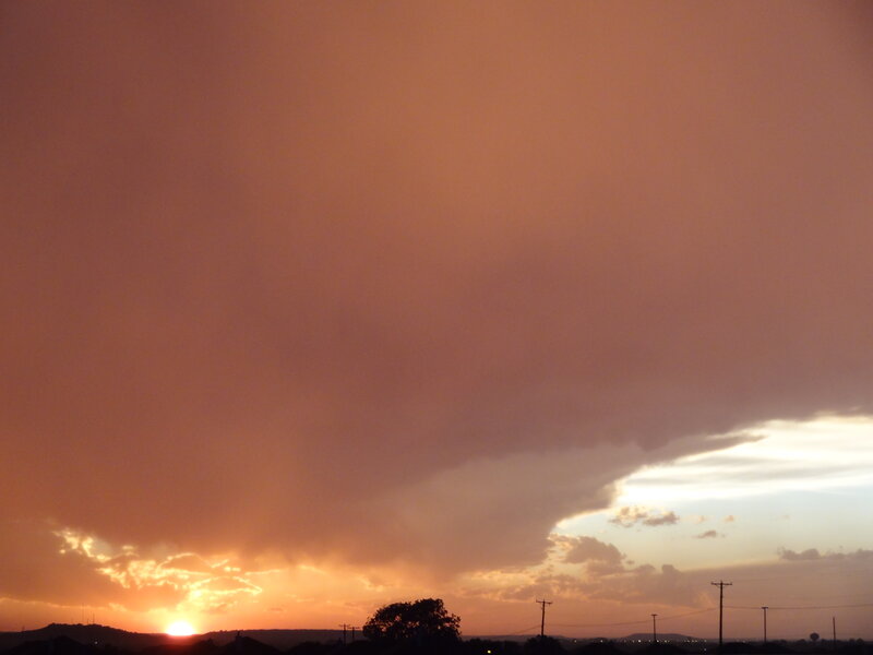 Sunset over Hills — Orange, Dramatic, Photograph, Clouds, Trees, Power Lines