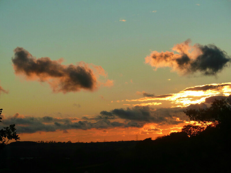 Sunset over Hills — Orange, Dramatic, Photograph, Clouds, Trees