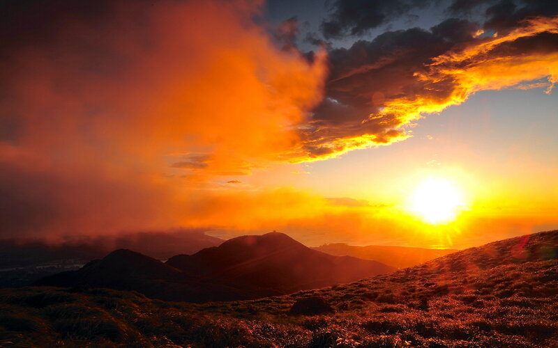 Sunset over Hills — Orange, Dramatic, Photograph, Mountains