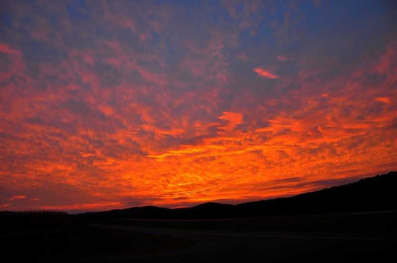 Sunset over Hills — Orange, Dramatic, Photograph, Road