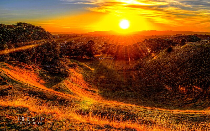 Sunset over Hills — Orange, Dramatic, Photograph, Sun