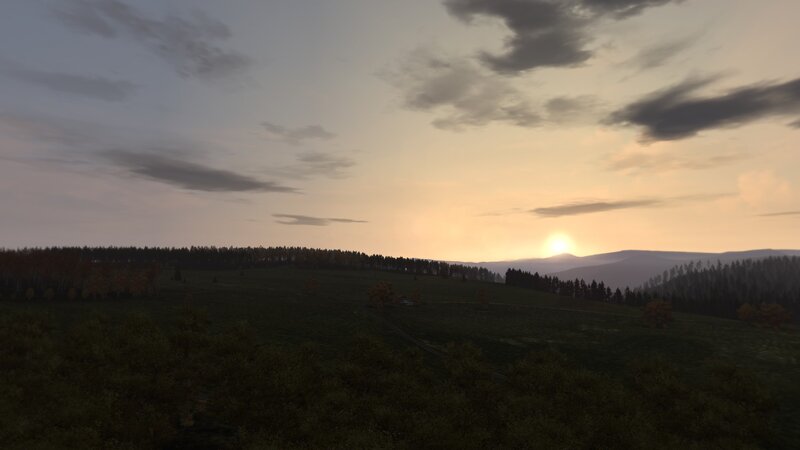 Sunset over Hills — Orange, Serene, 3d Render