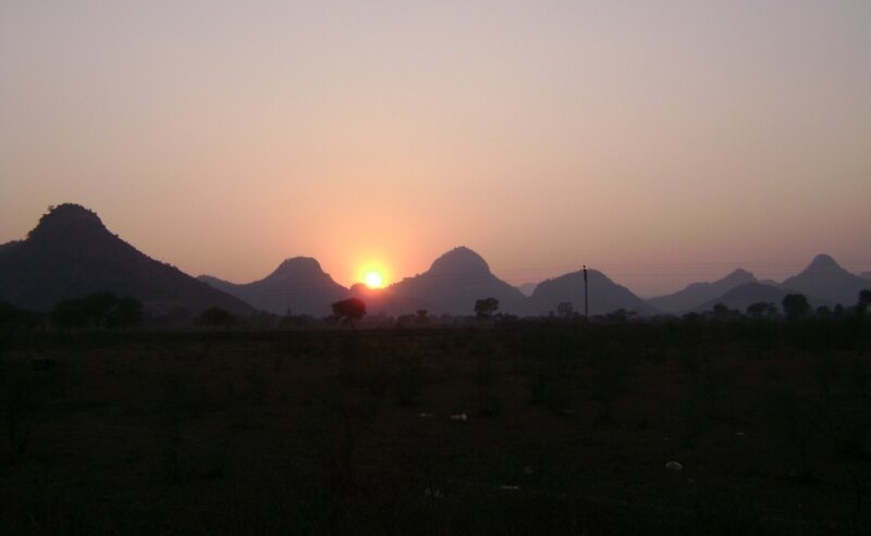 Sunset over Hills — Orange, Serene, Photograph, Sun, Trees