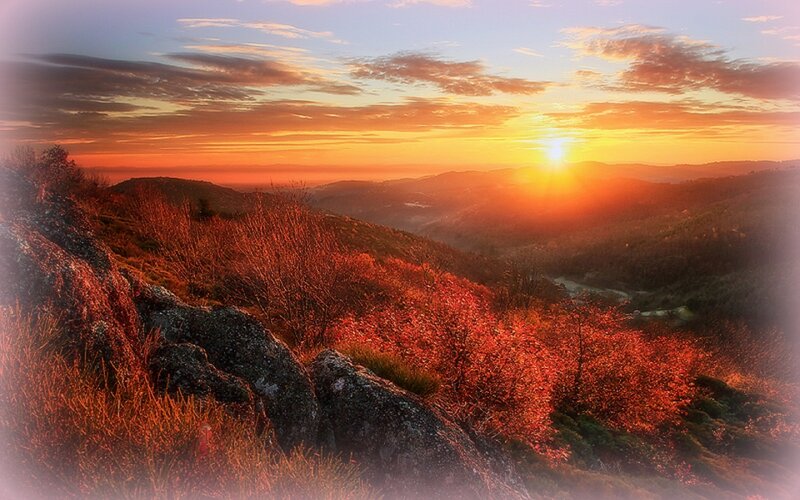 Sunset over Hills — Orange, Serene, Photograph