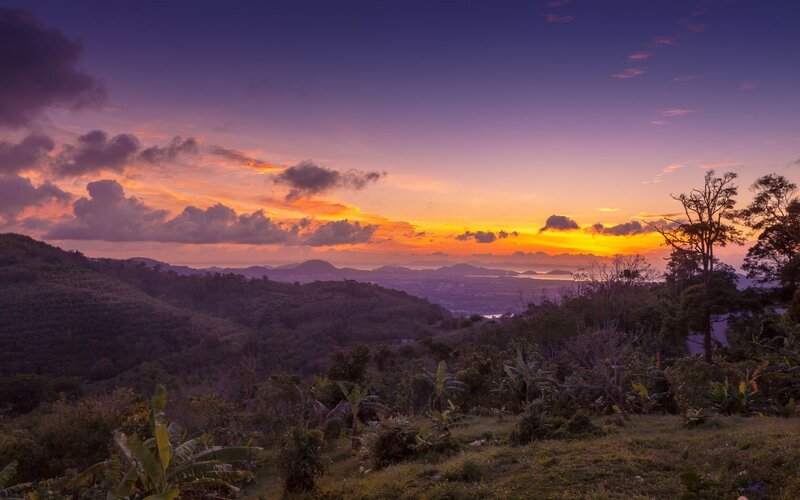 Sunset over Hills — Purple, Serene, Photograph, Clouds