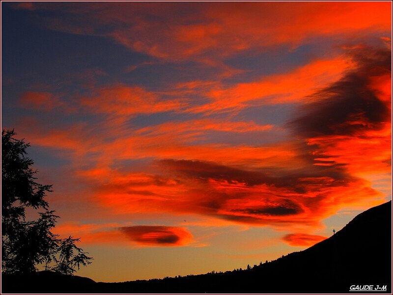 Sunset over Hills — Red, Dramatic, Photograph, Clouds
