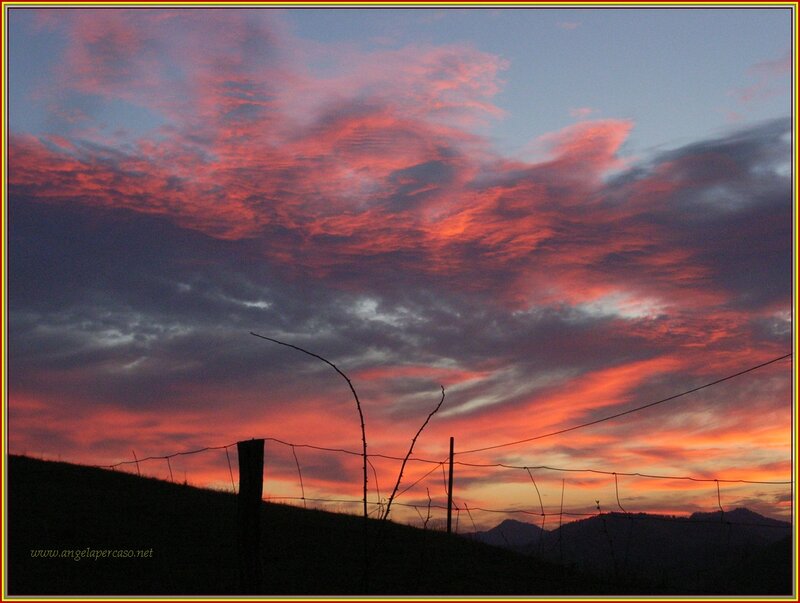 Sunset over Hills — Red, Dramatic, Photograph, Fence
