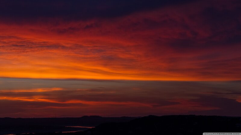 Sunset over Hills — Red, Dramatic, Photograph, Sky